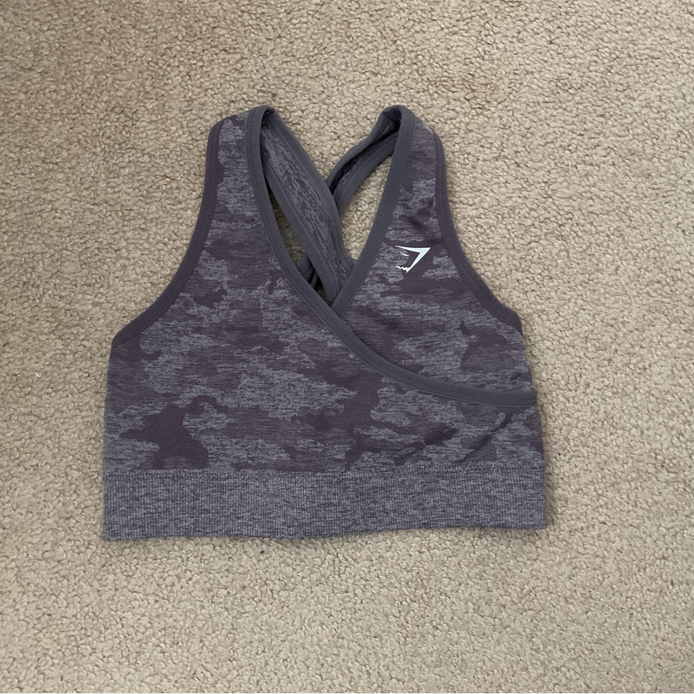 GYMSHARK Sports Bra Purple Gray Camo Size XS